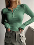 'Elara' Ribbed Half Button Long Sleeve Shirt - Celes Fashion